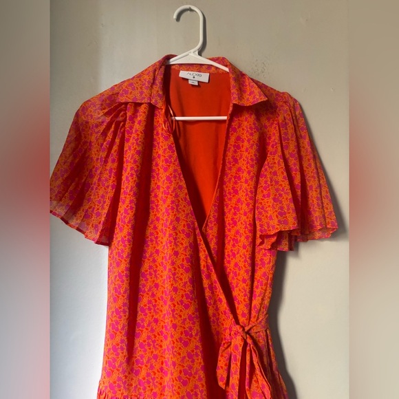 Alexis for Target Orange Pink Floral Print Wrap Flutter Dress size small - Picture 5 of 7